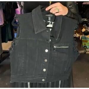 Dolls Kill Merch Black Twill Logo Vest SMALL